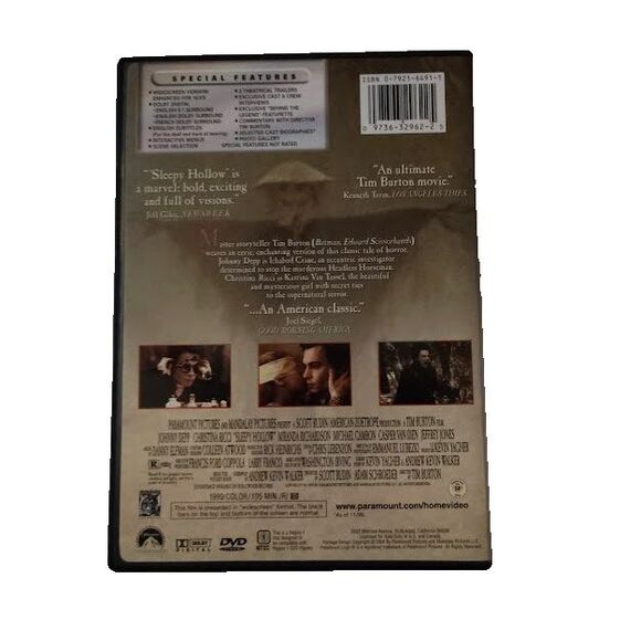 Sleepy Hollow DVD Movie 2000 R Supernatural Thriller Johnny Depp Christina Ricci - Picture 2 of 3